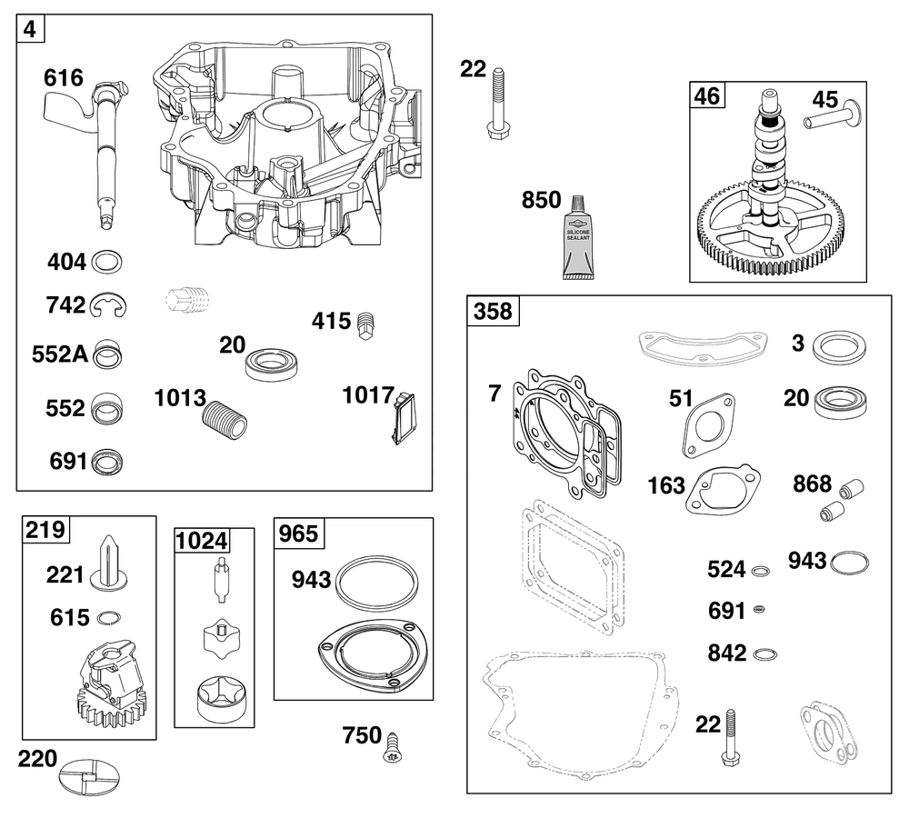 Crankcase Cover/Sump Group Diagram and Parts List for 40N877-0070-B5  Briggs and Stratton Engine